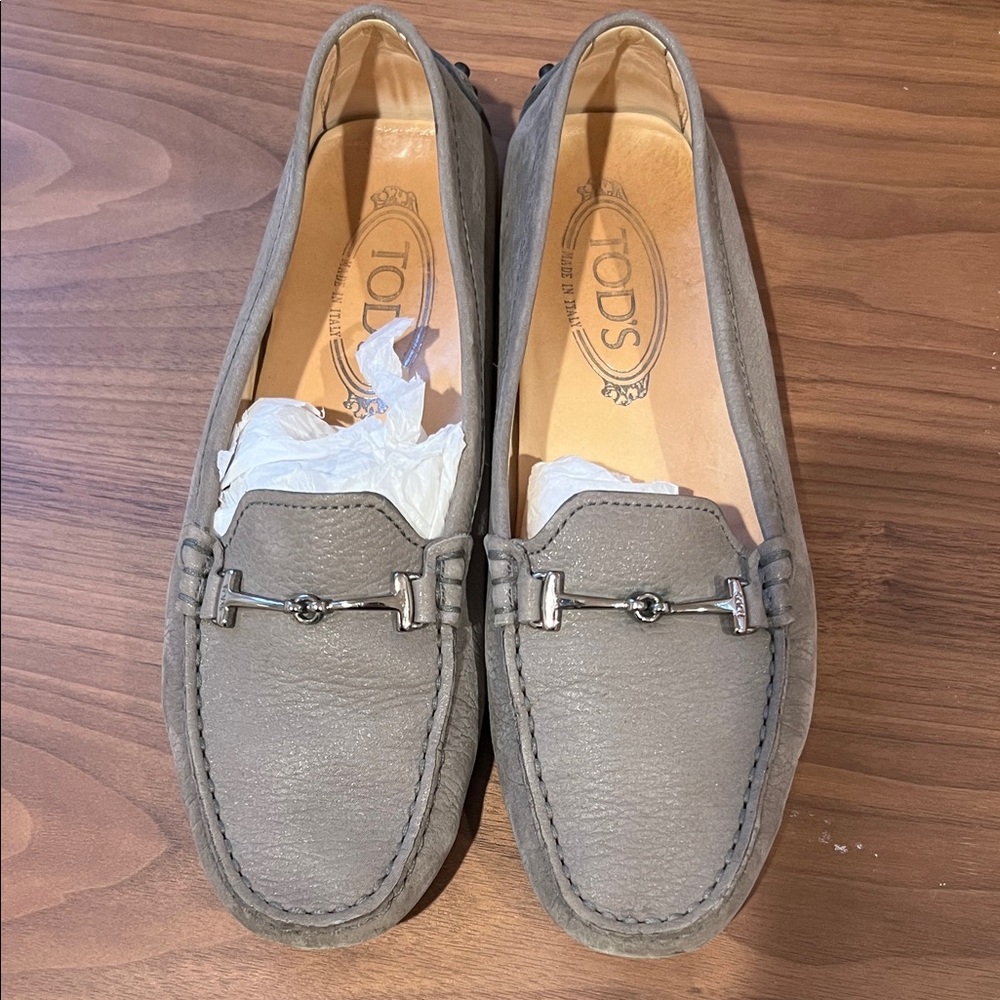 Tod's Taupe Leather Loafers with Metal Detail (used)